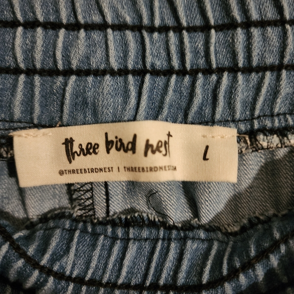 Three Bird Nest Women's Chambray Wide Leg Pants L Drawstring Waist Pull On Blue - Picture 5 of 7